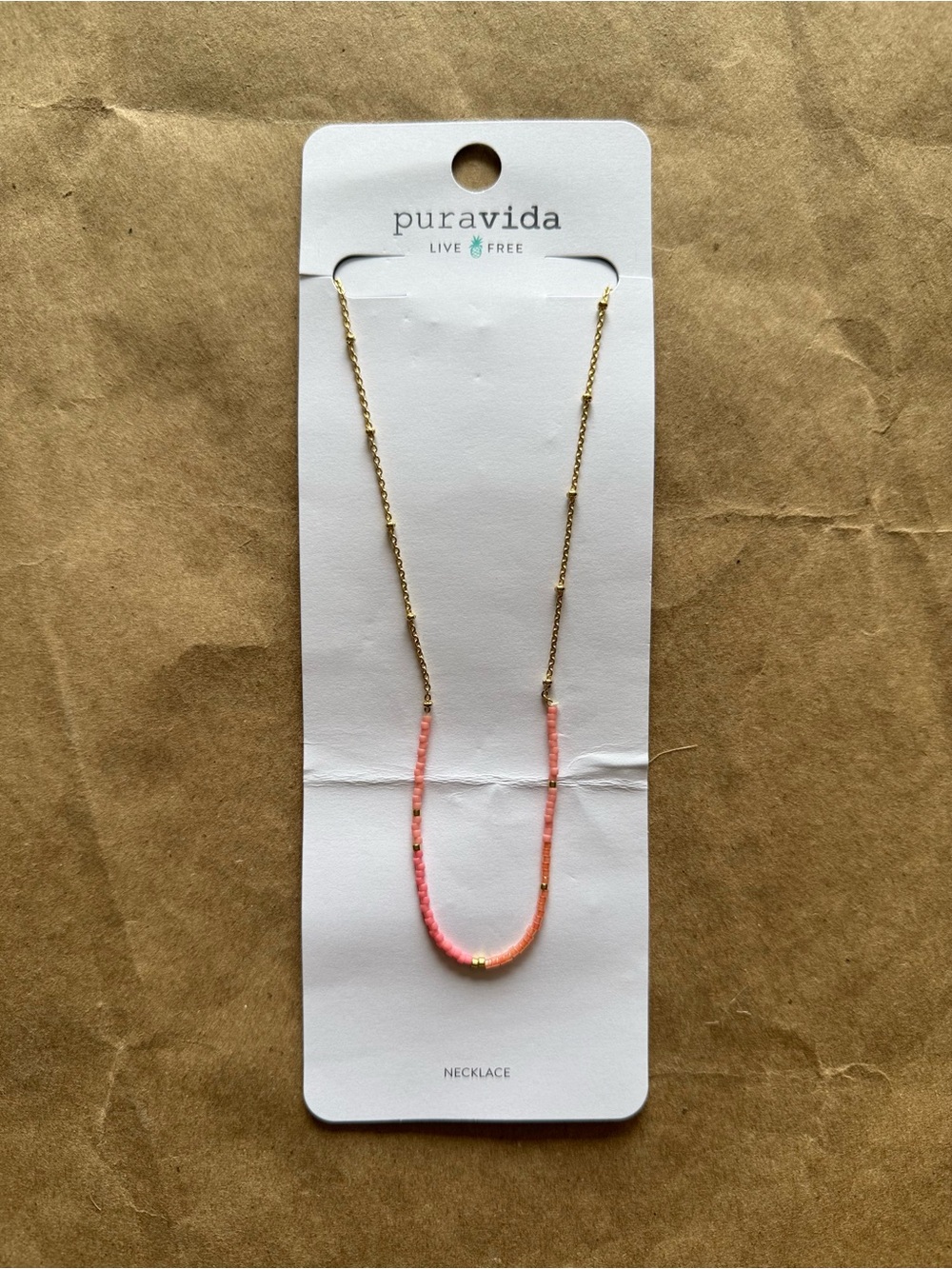 Pura Vida Gold & Pink Beaded Necklace